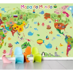 Adesivo Infantil Mapa Mundi Papel De Parede 2m² Colorido M08