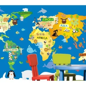 Adesivo Infantil Papel De Parede Mapa Mundi Decorativo Bebe