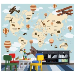 Adesivo Infantil Papel De Parede Mapa Mundi Personalizado 3,00x2,68m - 85