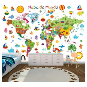 Adesivo Mapa Mundi Papel De Parede Infantil 1,90x1,60m Gg13