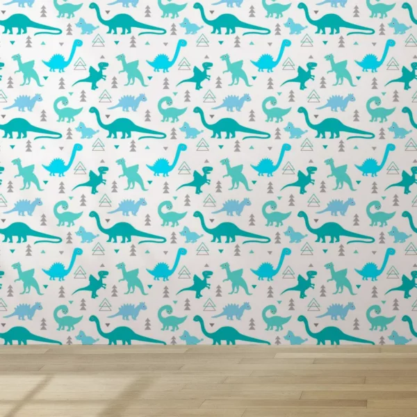 Adesivo Papel De Parede Infantil Dinosauro Verde Azul 12m