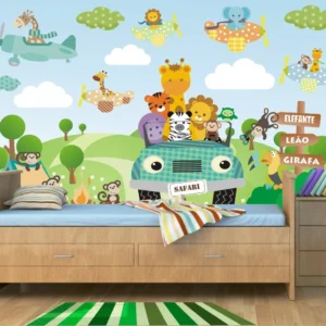 Adesivo Zoo Animais Papel De Parede Infantil 2,42x2,54m M21