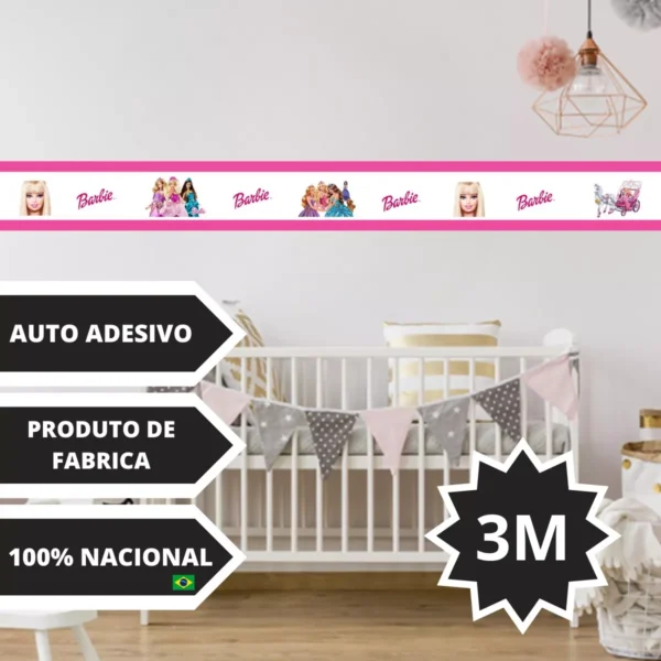 Faixa Adesiva Decorativo Barbie Papel De Parede 3mts