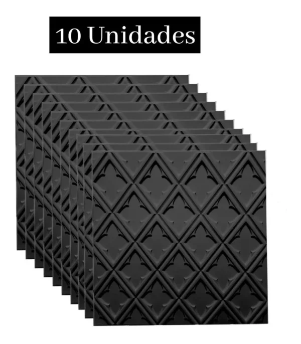 Jogo 10 Molduras 3d Papel De Parede Pvc Siena 50x50 Preto