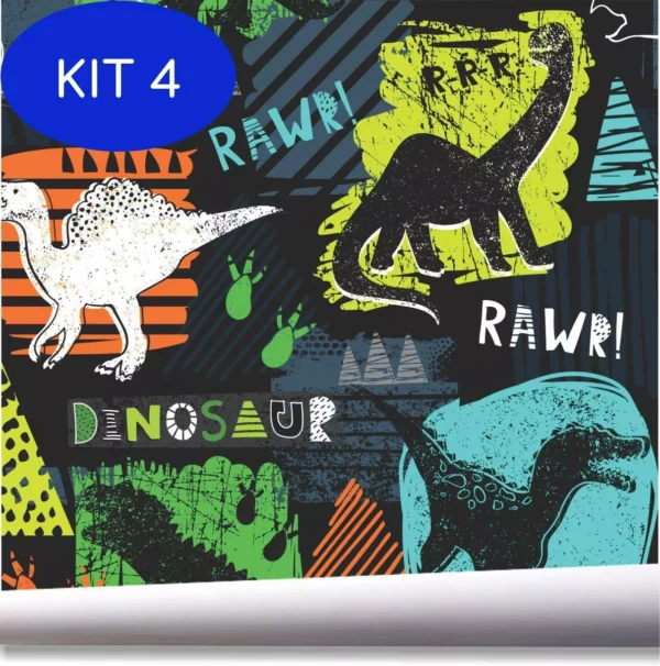 Kit 4 Papel De Parede Dinossauro Infantil Dino Quarto Menino