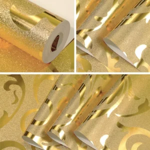 Kit 6 Rolos Papel De Parede Arabescos Dourado Metalizado