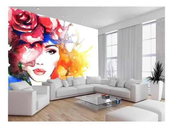 Papel De Parede 3d Arte Rosto Mulher Colorido 7,5m² Tra36