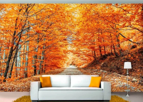 Papel De Parede 3d Bosque Folhas Amarelas Natureza M² Xna22