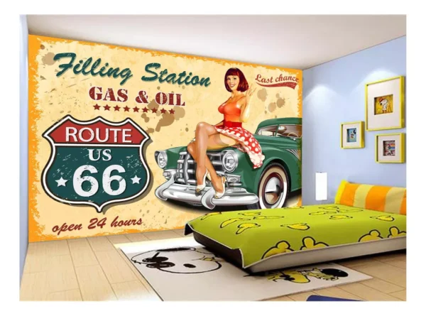 Papel De Parede 3d Carro Antigo Hot Rod Pin Up 7,5m² Cxr15