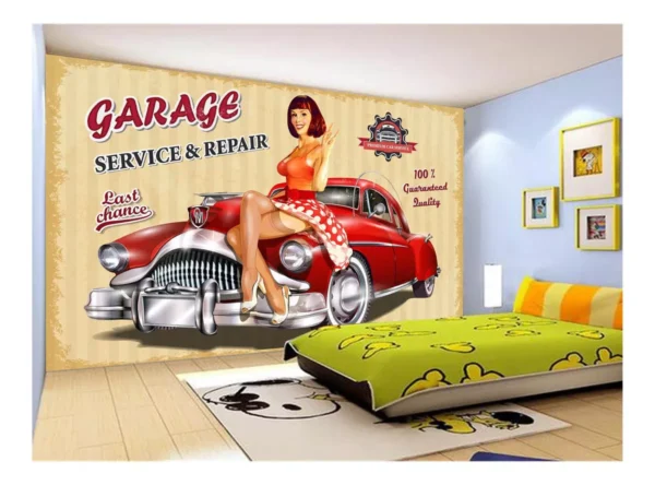 Papel De Parede 3d Carro Antigo Hot Rod Pin Up 7,5m² Cxr81