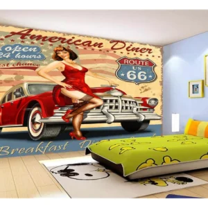 Papel De Parede 3d Carro Antigo Hot Rod Pin Up 7,5m² Cxr86