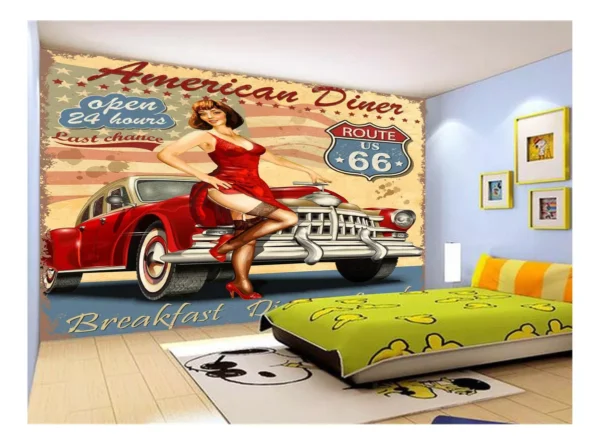 Papel De Parede 3d Carro Antigo Hot Rod Pin Up 7,5m² Cxr86