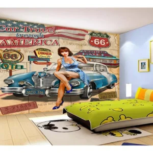 Papel De Parede 3d Carro Antigo Hot Rod Pin Up 7,5m² Cxr93