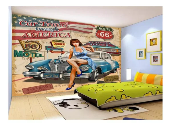 Papel De Parede 3d Carro Antigo Hot Rod Pin Up 7,5m² Cxr93