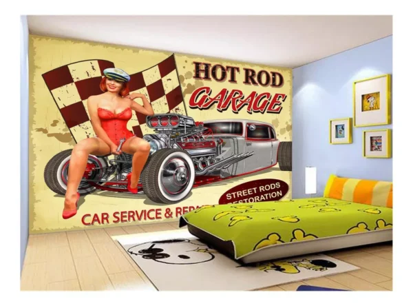 Papel De Parede 3d Carro Antigo Hot Rod Pin Up 7,5m² Cxr95