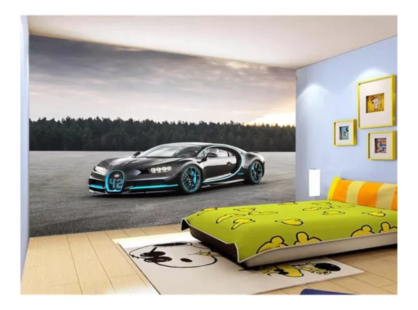 Papel De Parede 3d Carro Bugatti Chiron Pista 10m² Car09