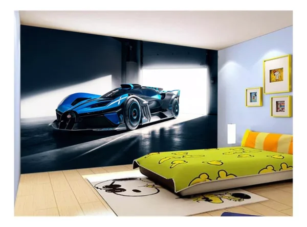 Papel De Parede 3d Carro Bugatti Chiron Pista 10m² Car10