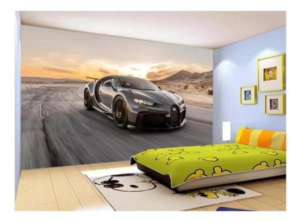 Papel De Parede 3d Carro Bugatti Chiron Pista 10m² Car12