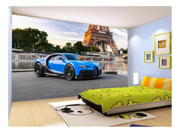 Papel De Parede 3d Carro Bugatti Chiron Pista 10m² Car13