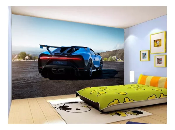 Papel De Parede 3d Carro Bugatti Chiron Pista 10m² Car15