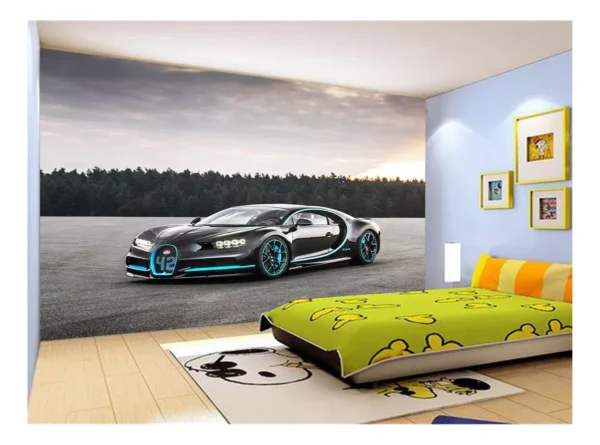 Papel De Parede 3d Carro Bugatti Chiron Pista 7,5m² Car09