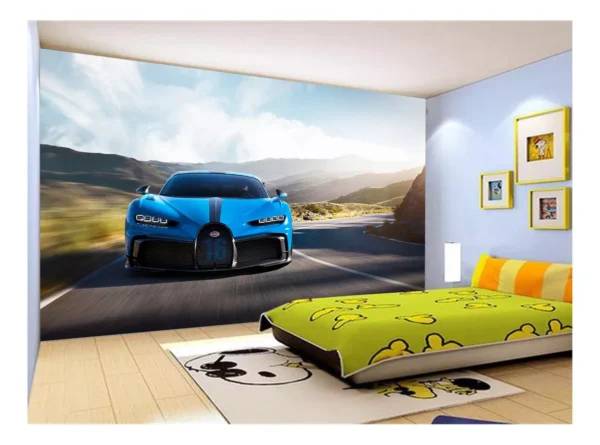 Papel De Parede 3d Carro Bugatti Chiron Pista 7,5m² Car14