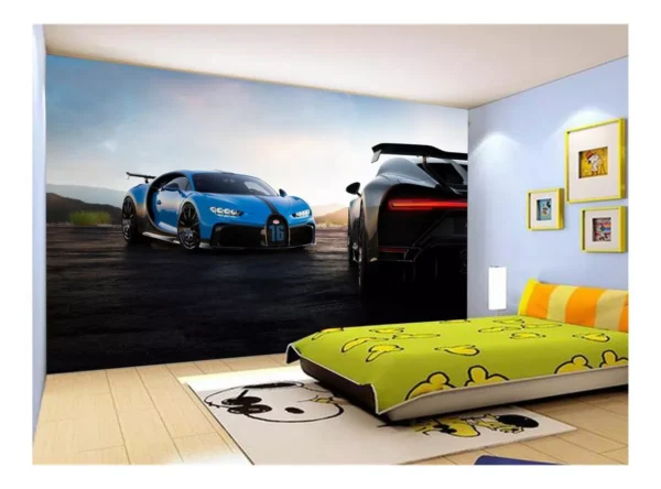 Papel De Parede 3d Carro Bugatti Chiron Pista 7,5m² Car16