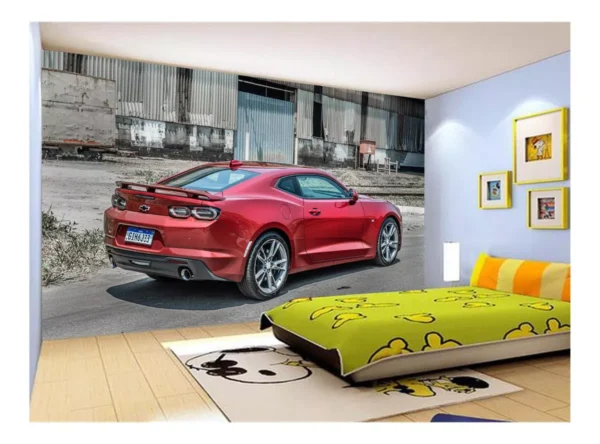 Papel De Parede 3d Carro Camaro Chevy Vermelho 7,5m² Car51