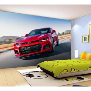 Papel De Parede 3d Carro Camaro Chevy Vermelho 7,5m² Car53