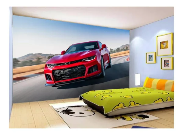 Papel De Parede 3d Carro Camaro Chevy Vermelho 7,5m² Car53