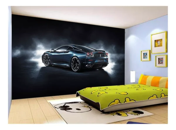 Papel De Parede 3d Carro Ferrari Azul Escuro 7,5m² Car102