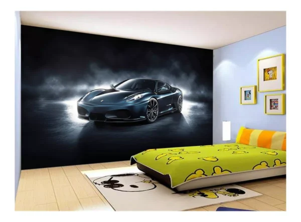 Papel De Parede 3d Carro Ferrari Azul Escuro 7,5m² Car103