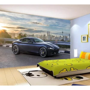 Papel De Parede 3d Carro Ferrari Azul Escuro 7,5m² Car138