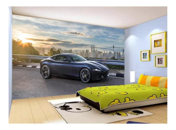 Papel De Parede 3d Carro Ferrari Azul Escuro 7,5m² Car138