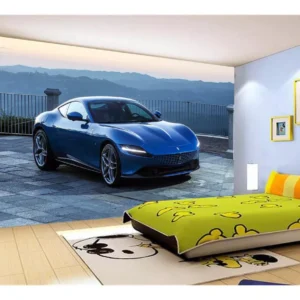 Papel De Parede 3d Carro Ferrari Azul Escuro 7,5m² Car140