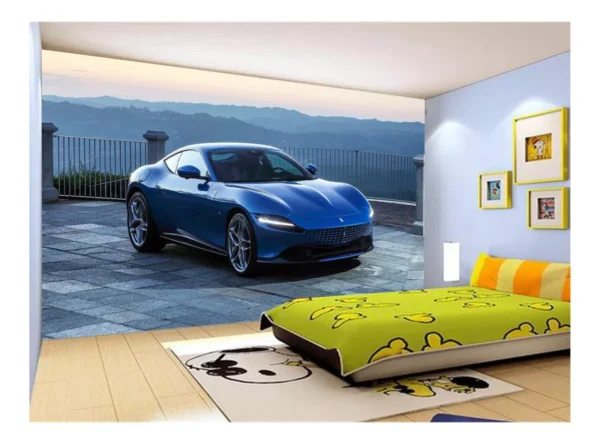 Papel De Parede 3d Carro Ferrari Azul Escuro 7,5m² Car140