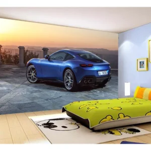 Papel De Parede 3d Carro Ferrari Azul Escuro 7,5m² Car141