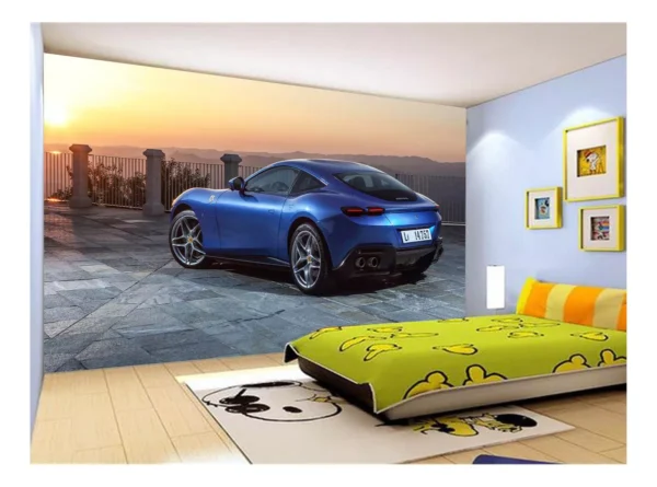 Papel De Parede 3d Carro Ferrari Azul Escuro 7,5m² Car141