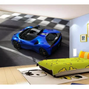 Papel De Parede 3d Carro Ferrari Azul Escuro 7,5m² Car144