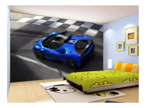 Papel De Parede 3d Carro Ferrari Azul Escuro 7,5m² Car144