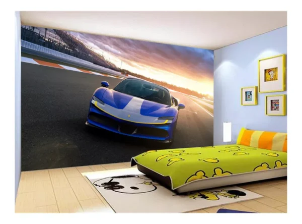 Papel De Parede 3d Carro Ferrari Azul Escuro 7,5m² Car145