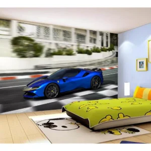 Papel De Parede 3d Carro Ferrari Azul Escuro 7,5m² Car146