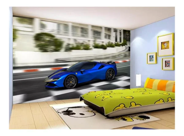 Papel De Parede 3d Carro Ferrari Azul Escuro 7,5m² Car146