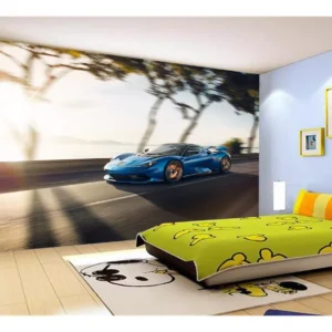 Papel De Parede 3d Carro Ferrari Azul Escuro 7,5m² Car162