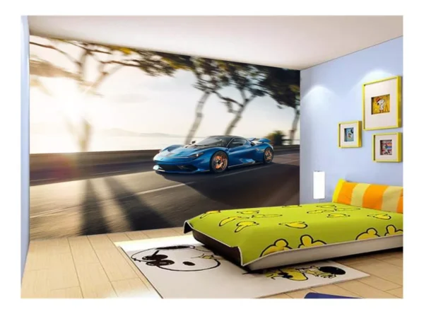 Papel De Parede 3d Carro Ferrari Azul Escuro 7,5m² Car162