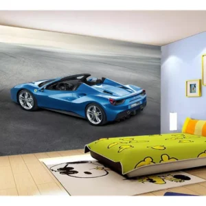 Papel De Parede 3d Carro Ferrari Azul Pista 7,5m² Car119