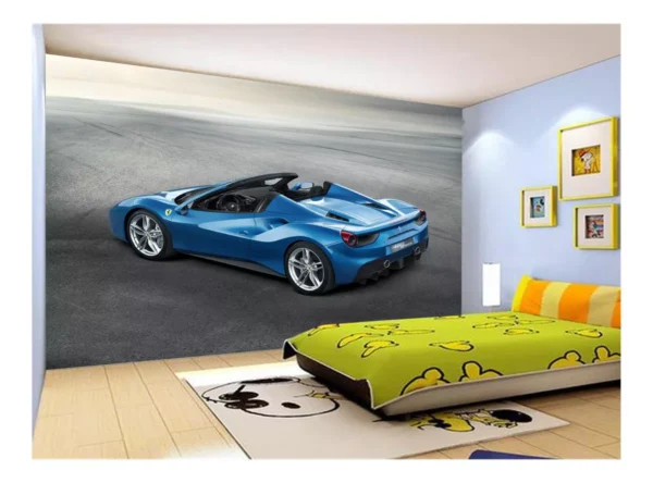 Papel De Parede 3d Carro Ferrari Azul Pista 7,5m² Car119