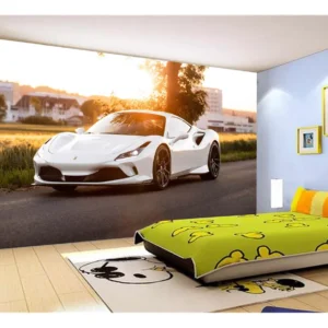 Papel De Parede 3d Carro Ferrari Branca Pista 7,5m² Car161