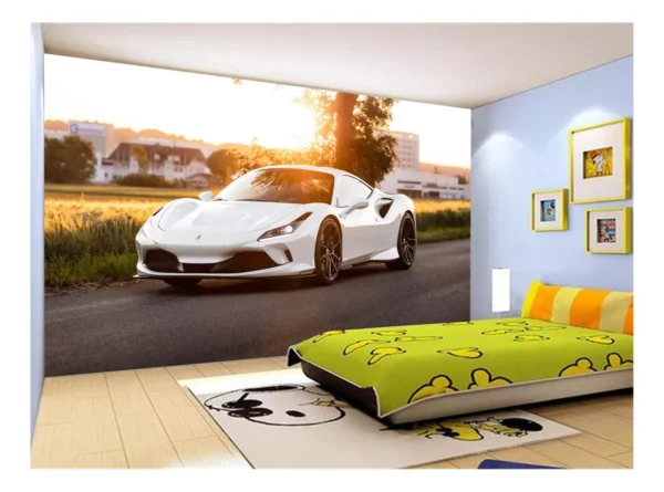 Papel De Parede 3d Carro Ferrari Branca Pista 7,5m² Car161