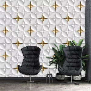 Papel De Parede 3d Cinza E Dourado Geometrico Autocolante